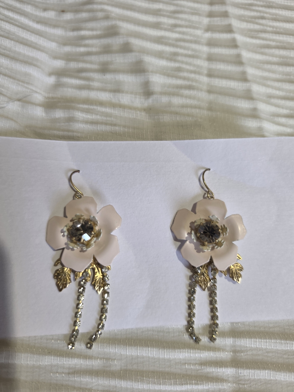 Spartina 449 Brand Delicate Pink Flower Drop Earrings with Crystal Centers